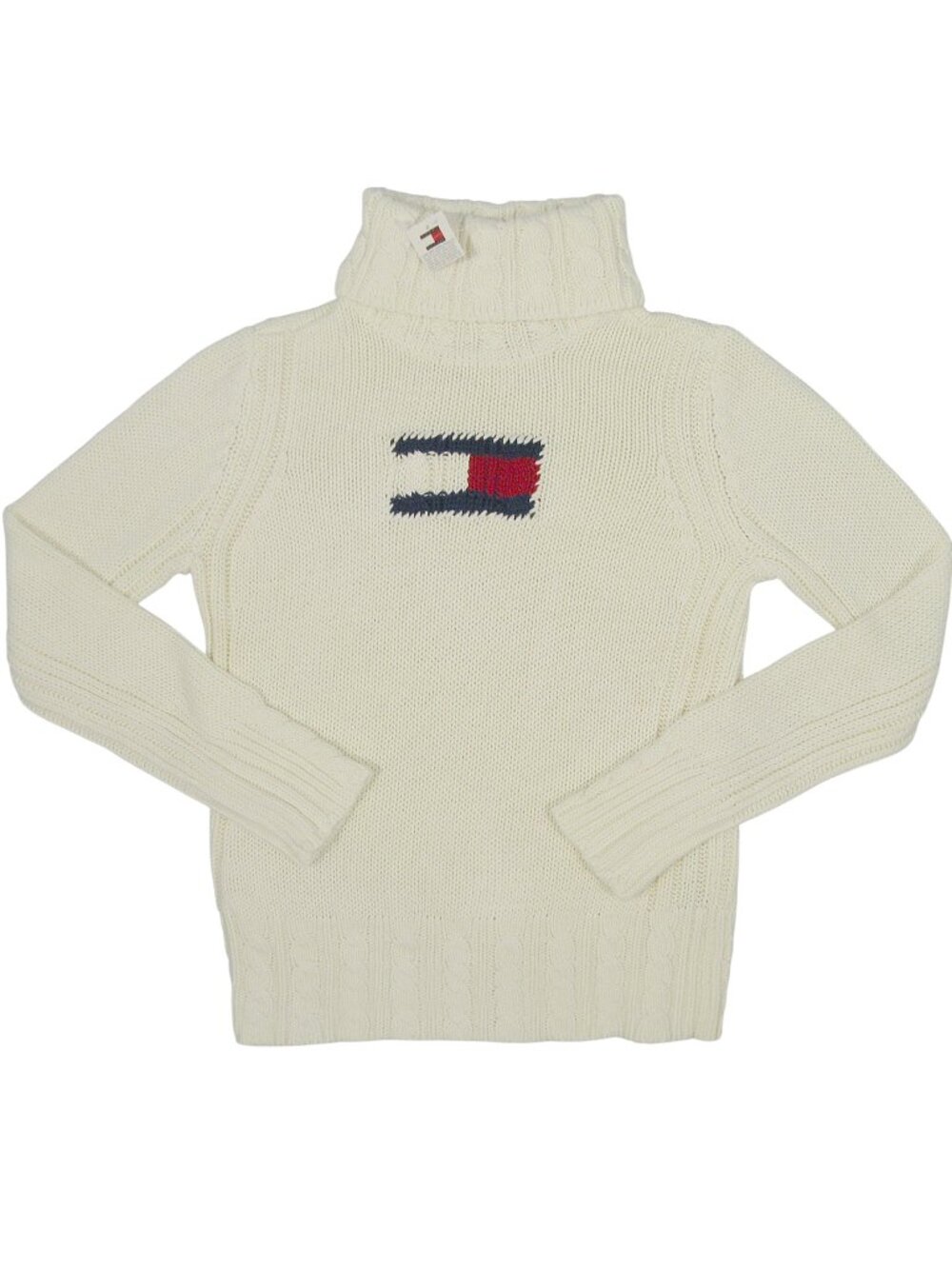 NEW Vintage Tommy Hilfiger Turtleneck Sweater!  Off White  Huge Tommy Flag